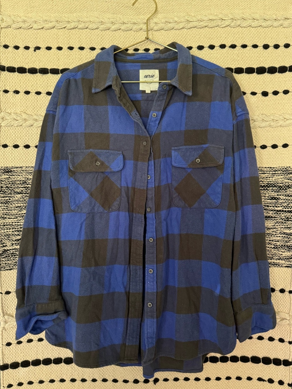aerie lumberjane Blue & Black Plaid flannel Button-Up Shirt